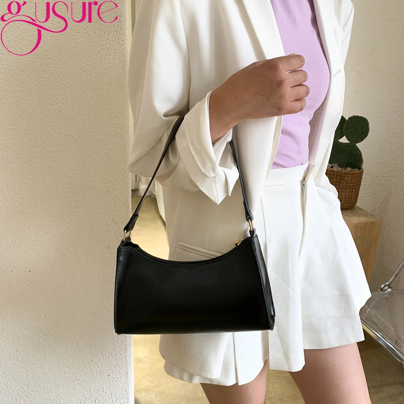 Retro Underarm Bag Soft PU Leather Women Candy Ladies Handbags