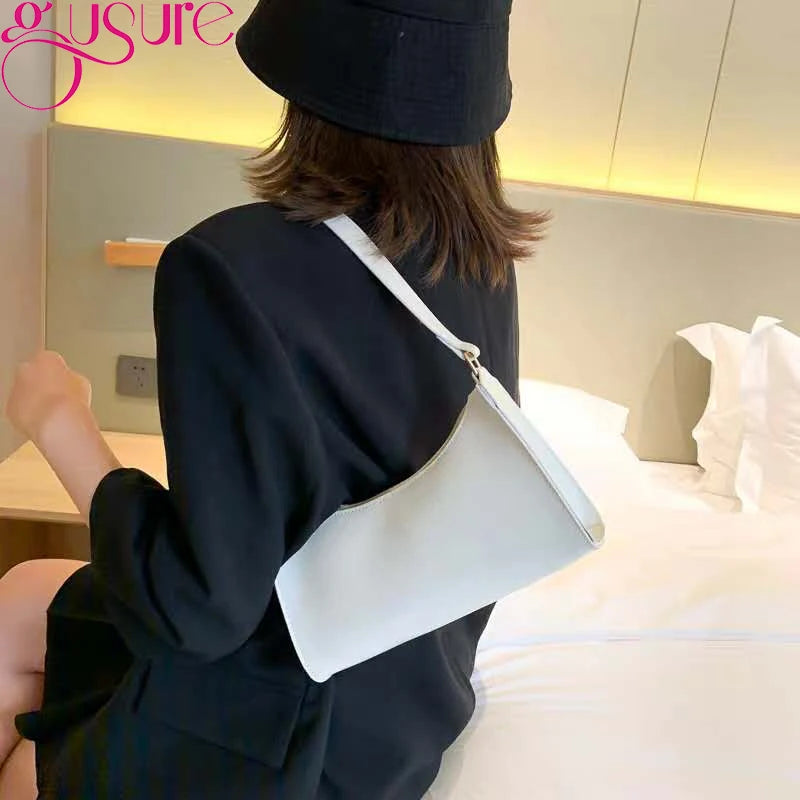 Retro Underarm Bag Soft PU Leather Women Candy Ladies Handbags