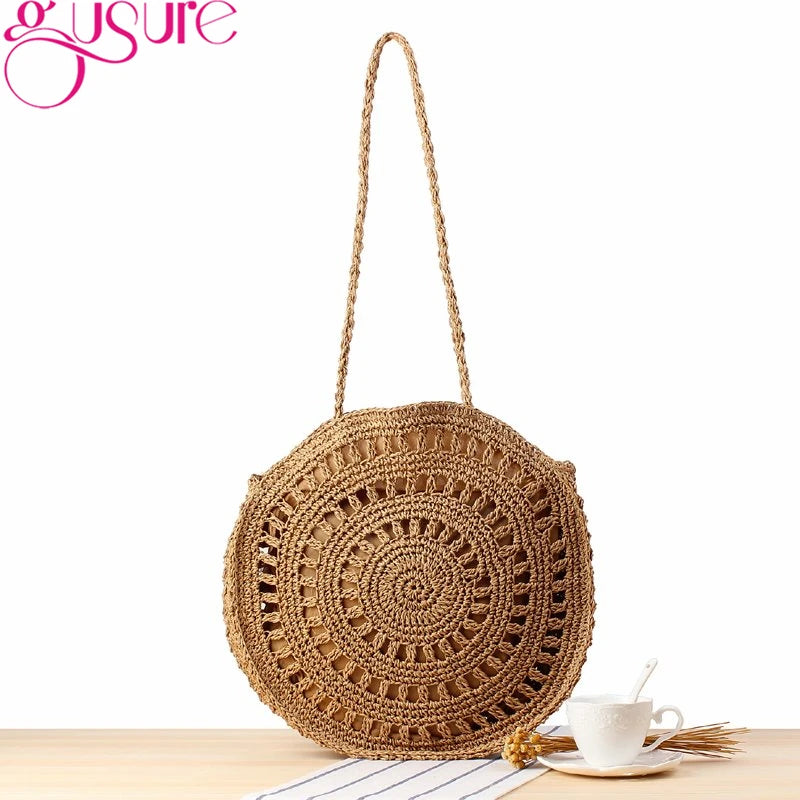 Beach Shoulder Bags Women Hollow Handbags Straw Knitting Bags