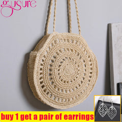 Beach Shoulder Bags Women Hollow Handbags Straw Knitting Bags