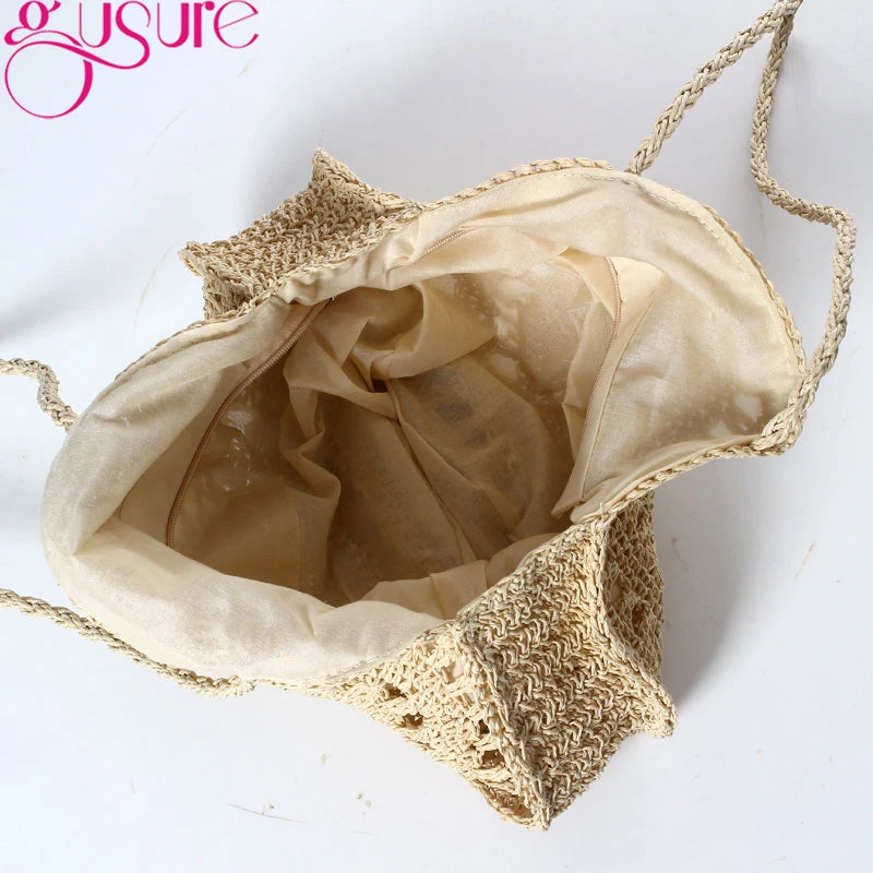 Beach Shoulder Bags Women Hollow Handbags Straw Knitting Bags