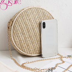Round Straw Crossbody Bag Women Shoulder Bag Vintage Summer Beach Handbag
