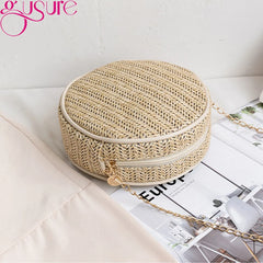 Round Straw Crossbody Bag Women Shoulder Bag Vintage Summer Beach Handbag