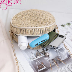Round Straw Crossbody Bag Women Shoulder Bag Vintage Summer Beach Handbag