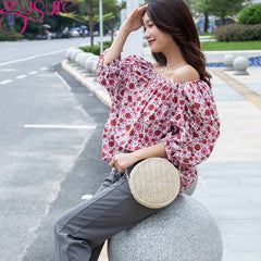 Round Straw Crossbody Bag Women Shoulder Bag Vintage Summer Beach Handbag
