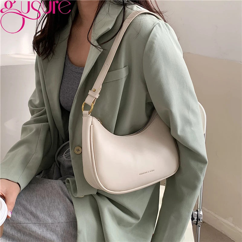 Small PU Leather Shoulder Bag for Women, Casual Vintage Underarm Handbag