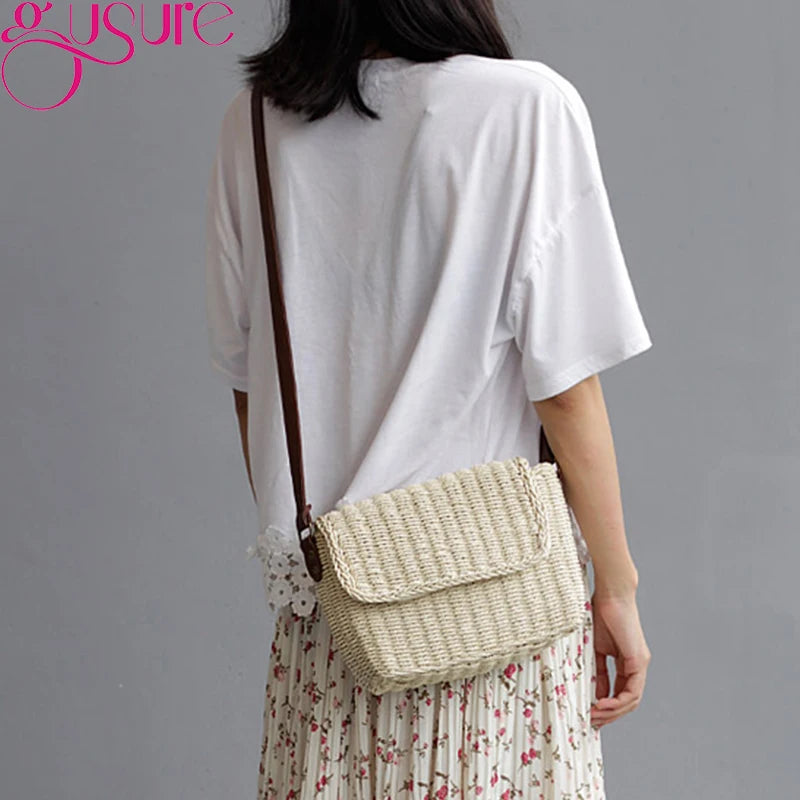 Straw Crossbody Bag Bohemian Small Knitting Summer Beach Purse Handbag