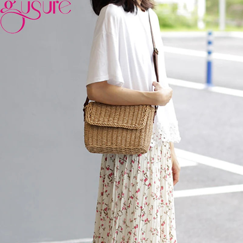 Straw Crossbody Bag Bohemian Small Knitting Summer Beach Purse Handbag