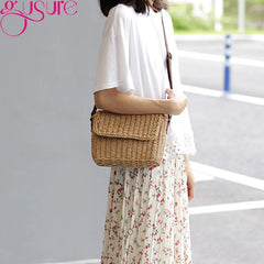 Straw Crossbody Bag Bohemian Small Knitting Summer Beach Purse Handbag