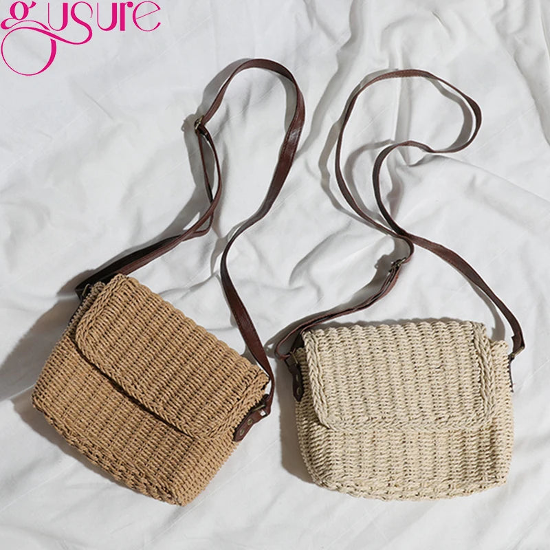 Straw Crossbody Bag Bohemian Small Knitting Summer Beach Purse Handbag