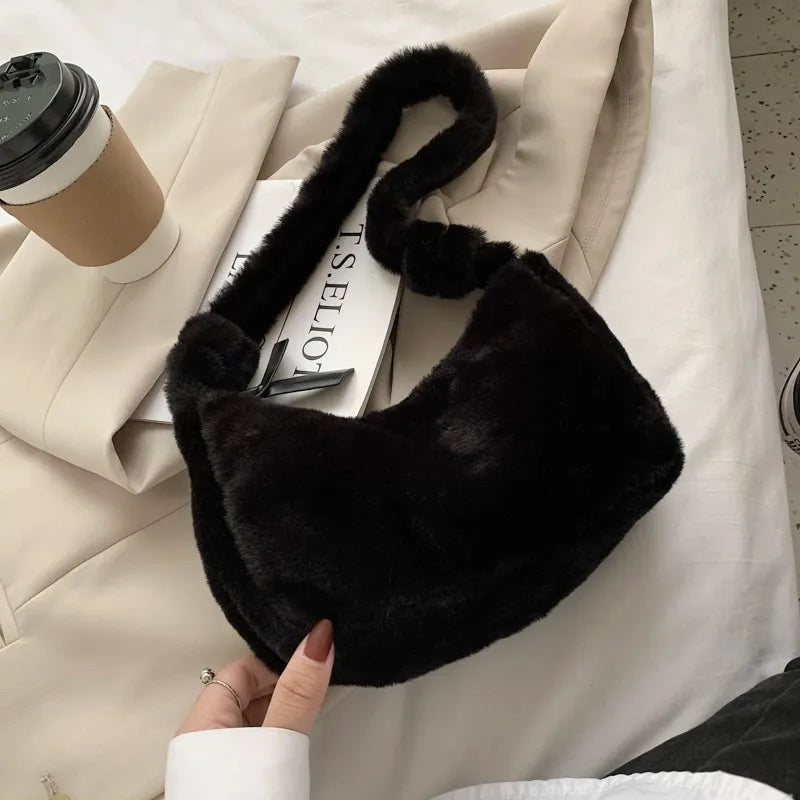 Plush Underarm Shoulder Bag Soft Winter Fluffy Tote Bags