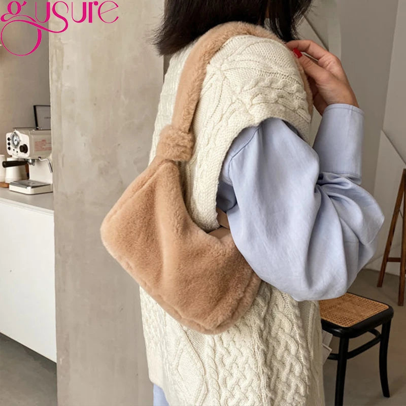 Plush Underarm Shoulder Bag Soft Winter Fluffy Tote Bags