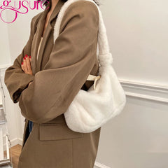 Plush Underarm Shoulder Bag Soft Winter Fluffy Tote Bags