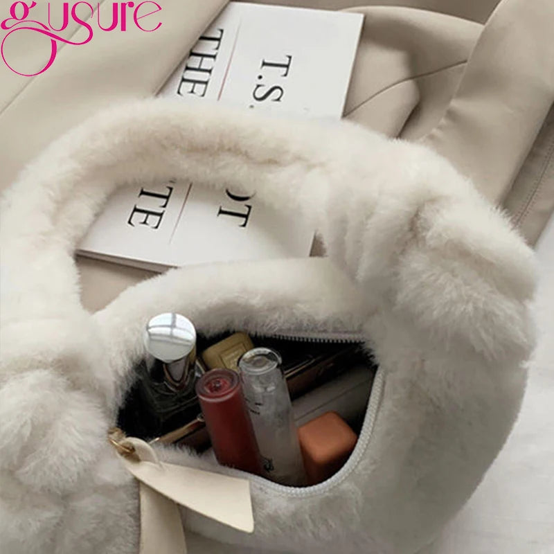 Plush Underarm Shoulder Bag Soft Winter Fluffy Tote Bags