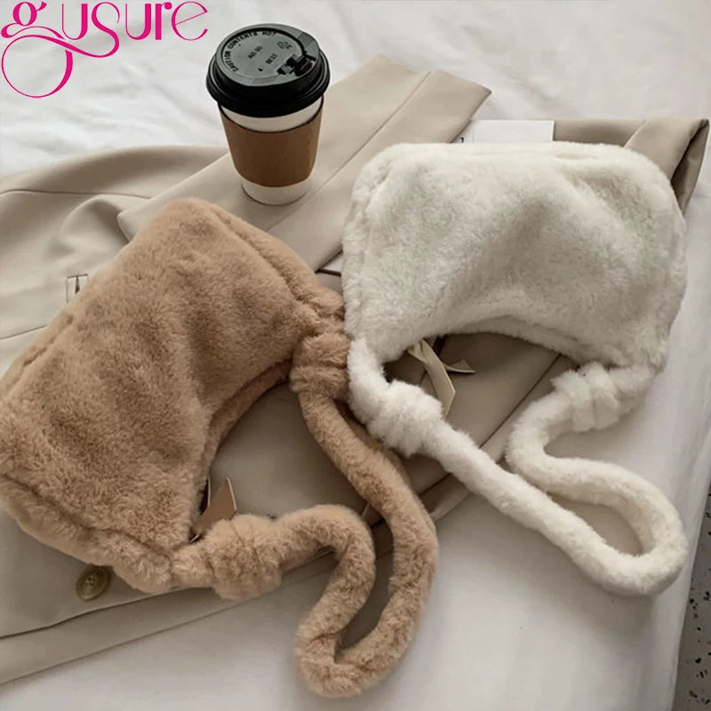 Plush Underarm Shoulder Bag Soft Winter Fluffy Tote Bags