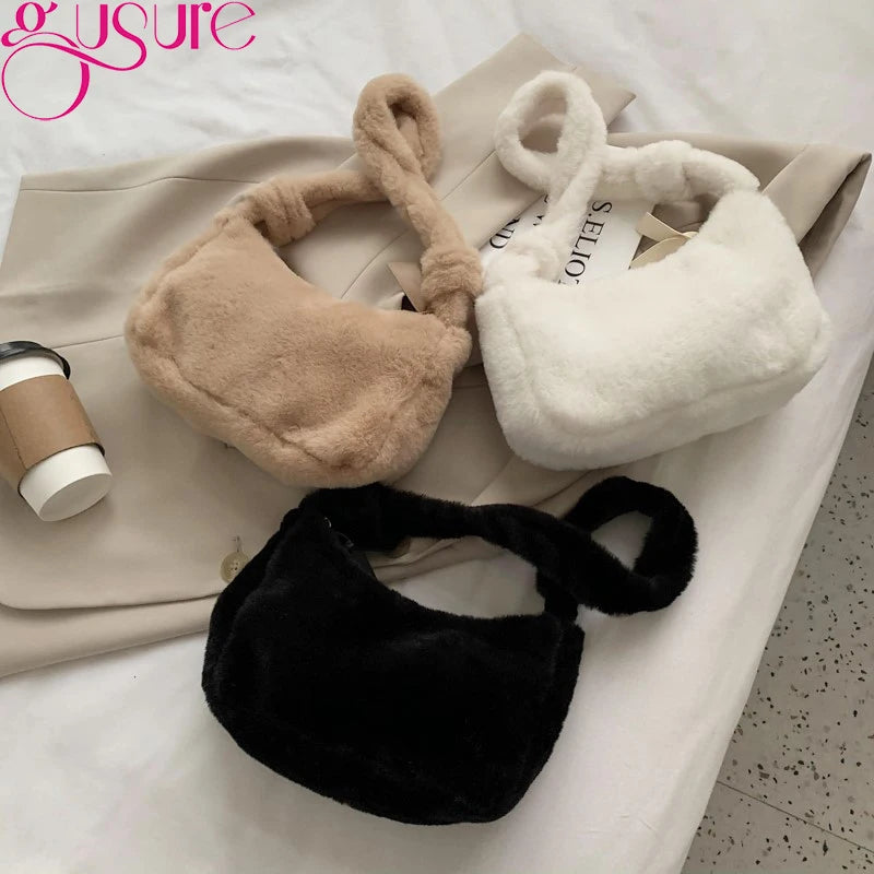 Plush Underarm Shoulder Bag Soft Winter Fluffy Tote Bags