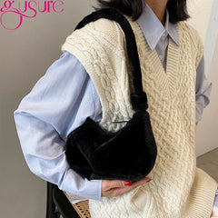 Plush Underarm Shoulder Bag Soft Winter Fluffy Tote Bags
