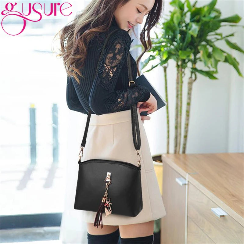 Women PU Leather Tassel Handbags Large Capacity Tote Crossbody Bags