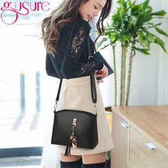 Women PU Leather Tassel Handbags Large Capacity Tote Crossbody Bags