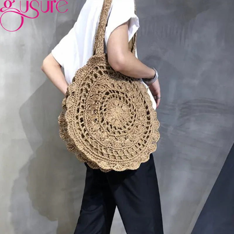 Women Travel Beach Bags Large Capacity Shopper Tote Ladies Hollow Shoulder Bags