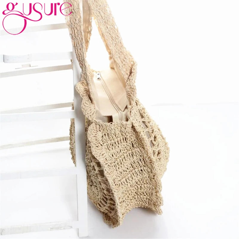 Women Travel Beach Bags Large Capacity Shopper Tote Ladies Hollow Shoulder Bags
