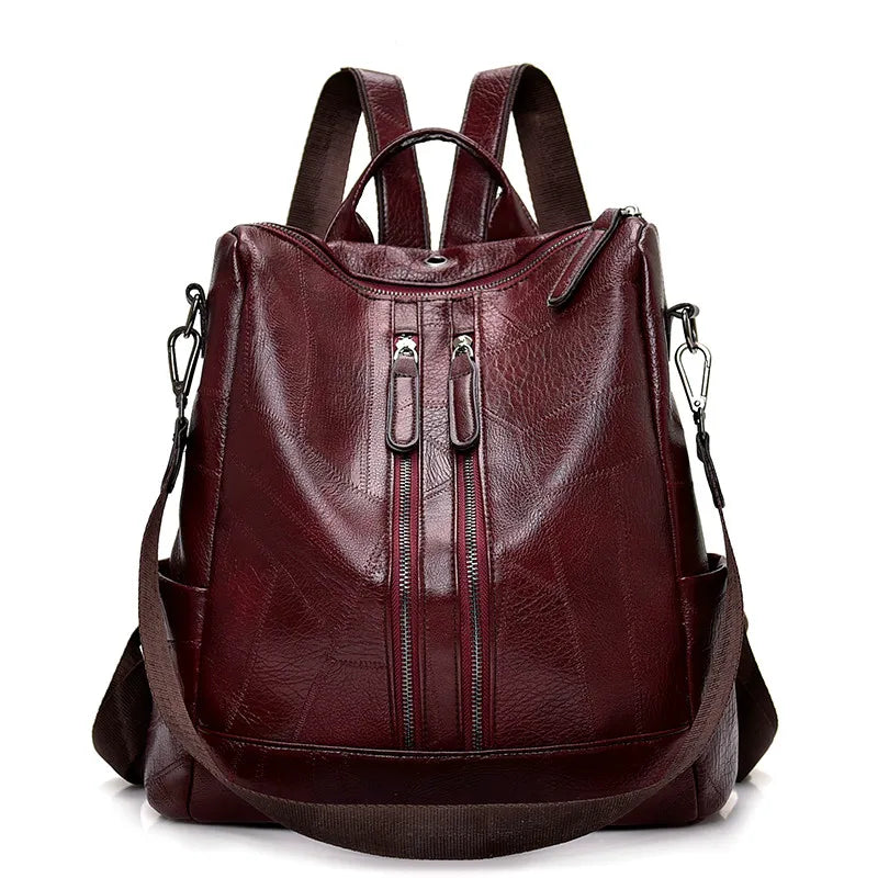 Summer Retro Women's Backpack Soft Leather School Bags for Teenage Girls