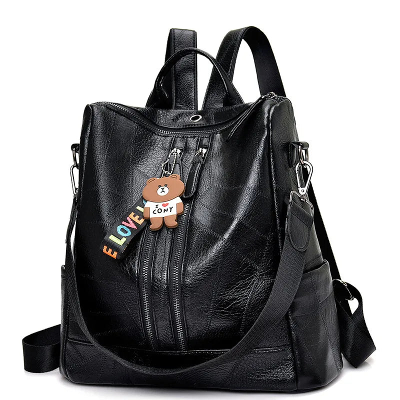 Summer Retro Women's Backpack Soft Leather School Bags for Teenage Girls