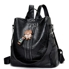 Summer Retro Women's Backpack Soft Leather School Bags for Teenage Girls