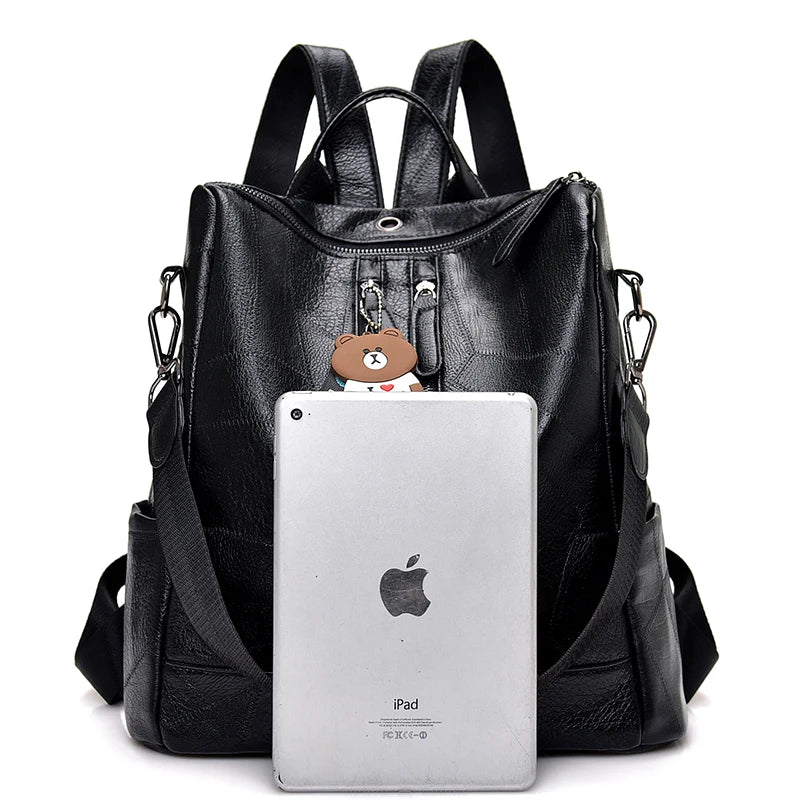 Summer Retro Women's Backpack Soft Leather School Bags for Teenage Girls