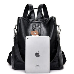 Summer Retro Women's Backpack Soft Leather School Bags for Teenage Girls
