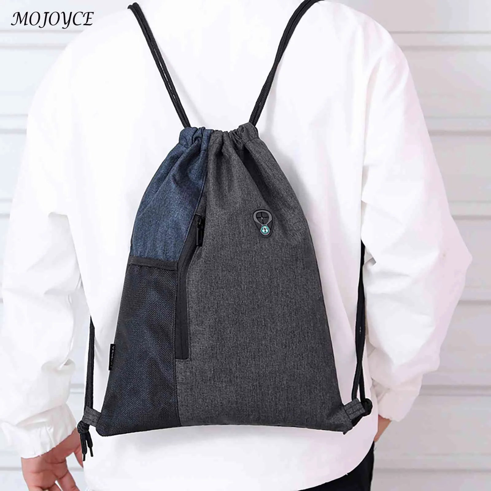 Oxford Cloth Gym Sack Drawstring Bag with Earphones Hole