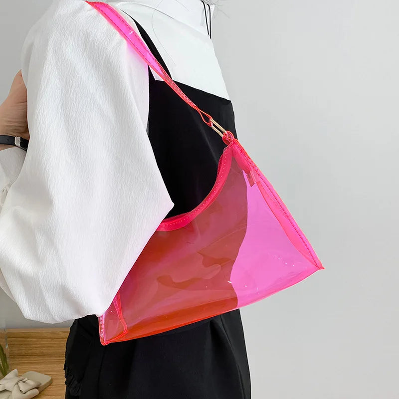 Neon Women's PVC Shoulder Bag Casual Transparent Zipper Y2K Sac A Main Femme