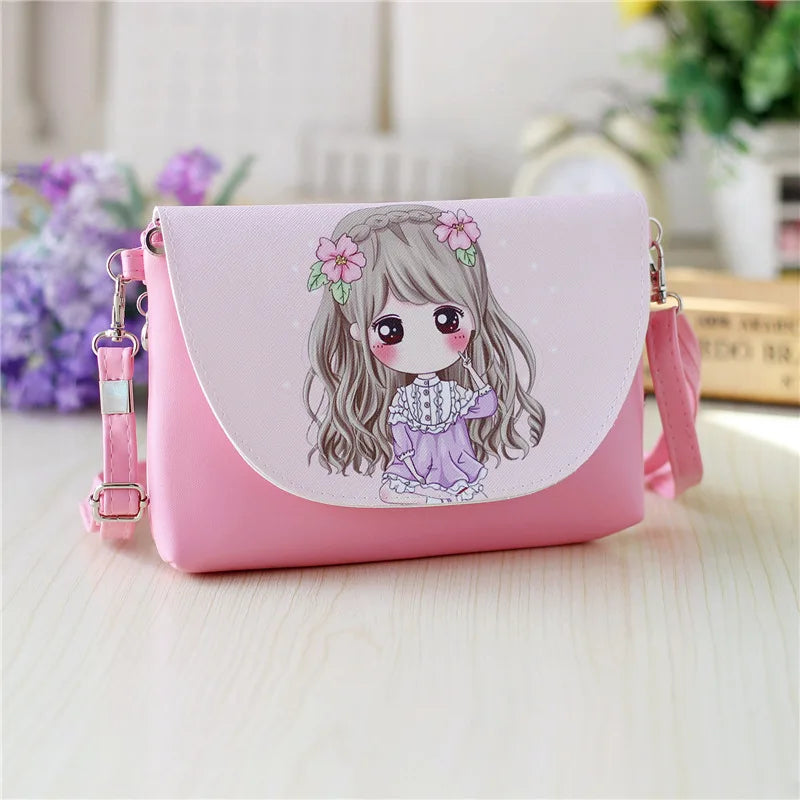 Women's Phone Purse PU Leather Princess Coin Wallet Kids Shoulder Bag
