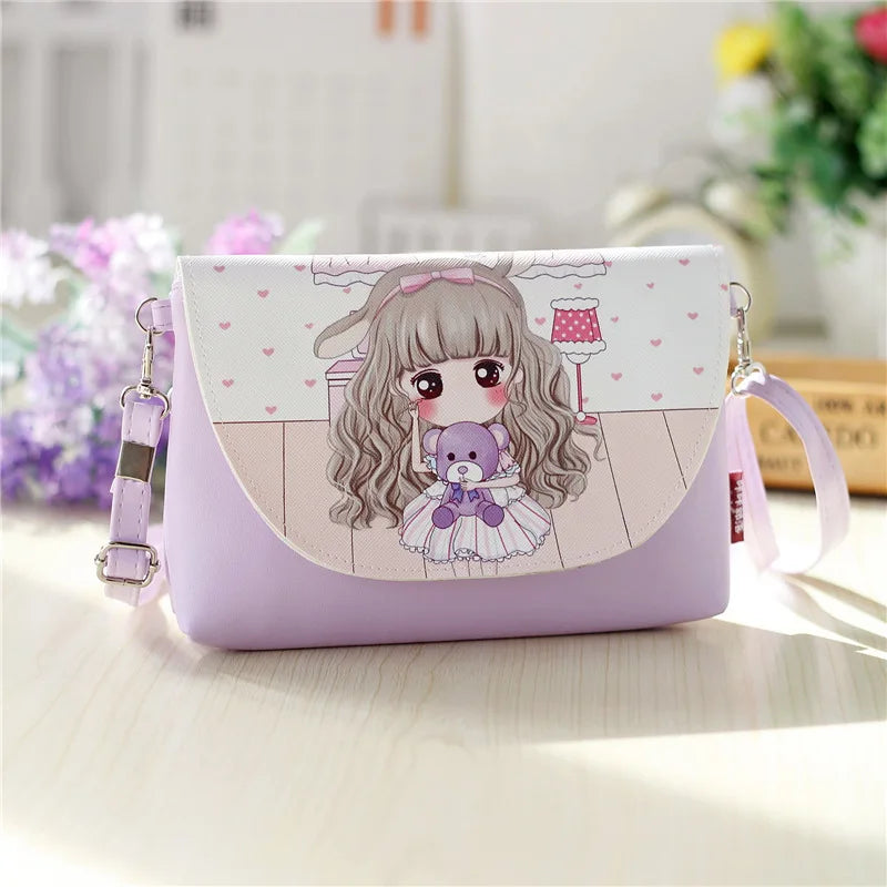 Women's Phone Purse PU Leather Princess Coin Wallet Kids Shoulder Bag