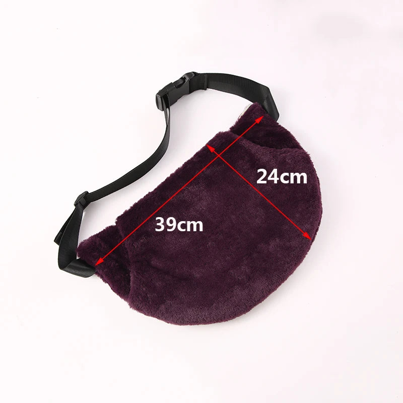 Women Fur Waist Bag Fanny Pack Winter Hip Bum Bags Female Large Capacity Suede