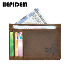 RFID High Crazy Horse Leather Slim Wallet Mini Purse