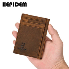 RFID High Crazy Horse Leather Slim Wallet Mini Purse