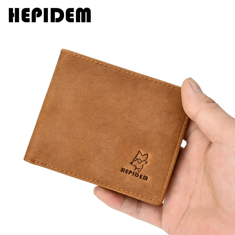 RFID High Crazy Horse Leather Slim Wallet for Men