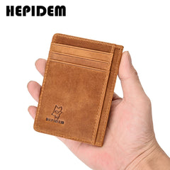RFID High Crazy Horse Leather Slim Wallet Mini Purse