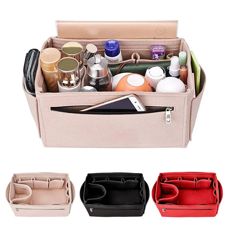 HHYUKIMI Felt Cosmetic Bag Handbag Organizer Insert Travel Inner Purse M...