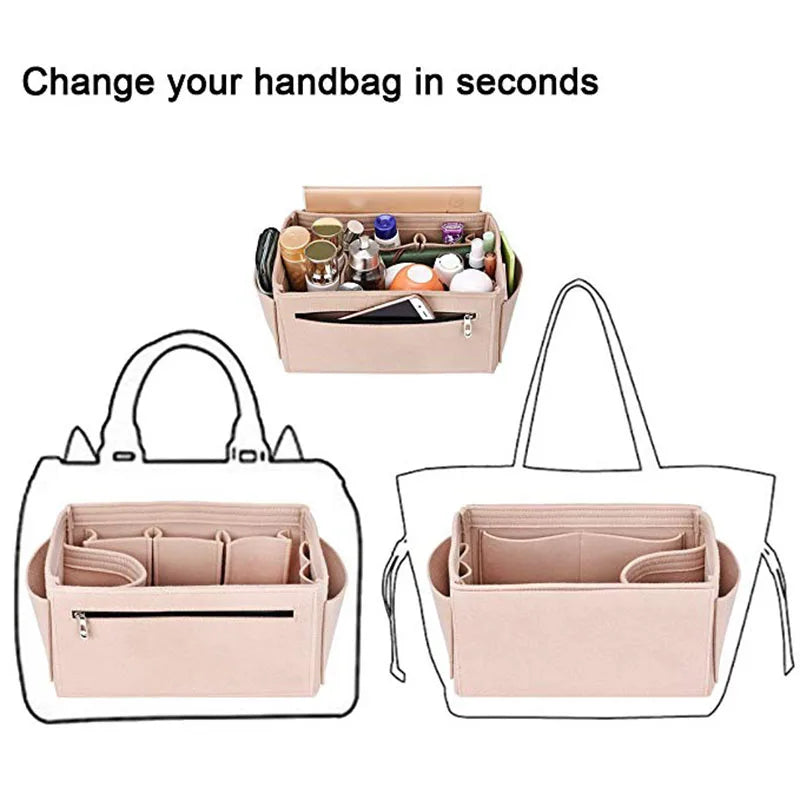 Felt Cosmetic Bag Handbag Organizer Insert Travel Purse Makeup Organizers