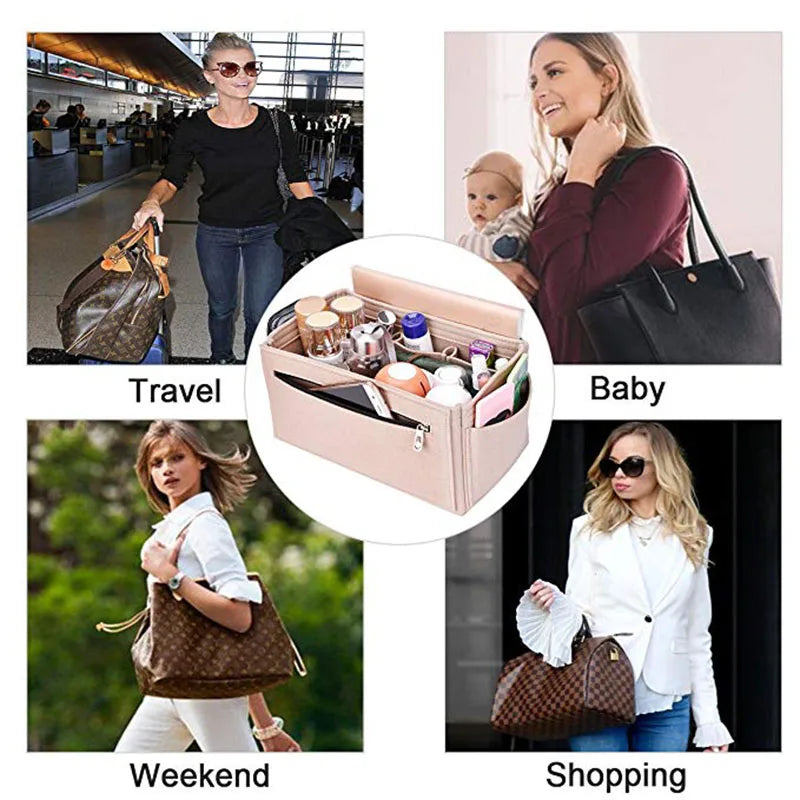 Felt Cosmetic Bag Handbag Organizer Insert Travel Purse Makeup Organizers