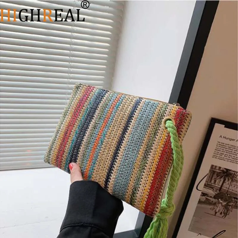 Style Weave Tote Bag Handbag Straw Ladies Clutch Evening Bags
