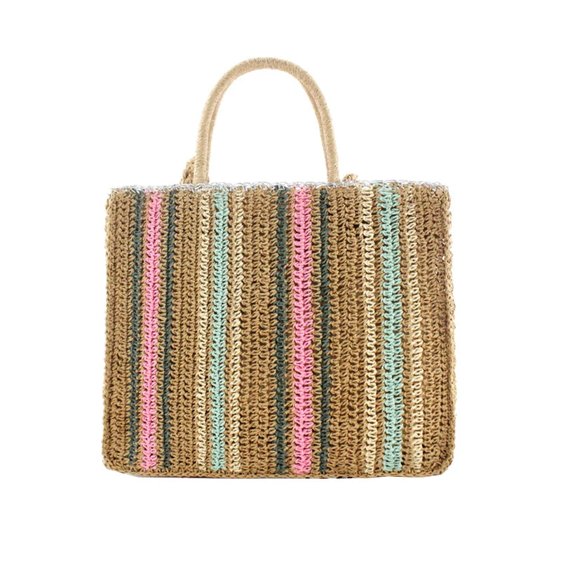 Rattan Woven Straw Tote Shoulder Bag for Women