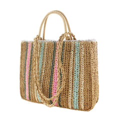 Rattan Woven Straw Tote Shoulder Bag for Women