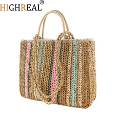 Rattan Woven Straw Tote Shoulder Bag for Women