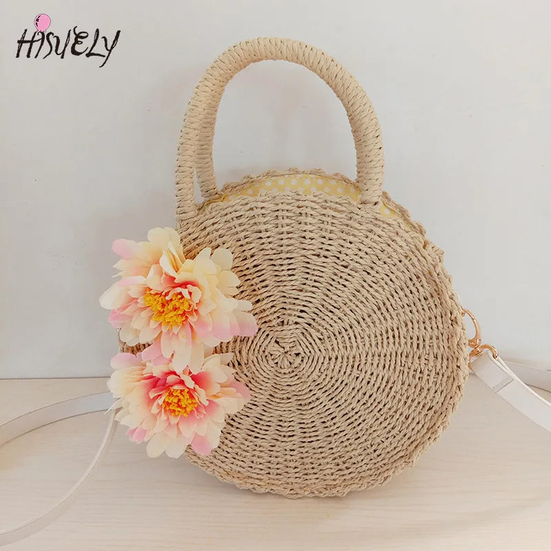 Bohemian Straw Beach Handbag Vintage Rattan Crossbody Bag Purse