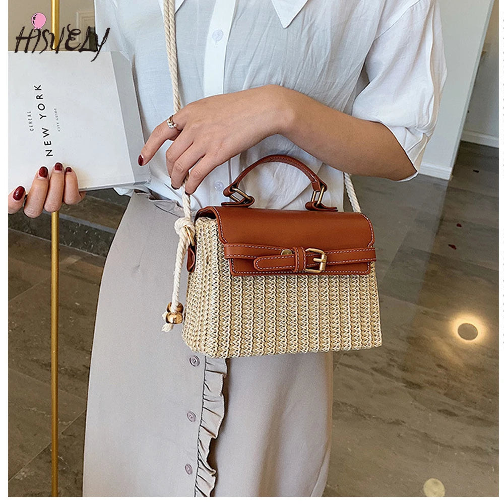 Bohemian Straw Bags Beach Handbags Summer Rattan Crossbody Bag Purse