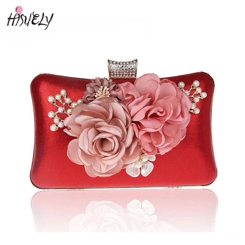 Gold/SILVER Silk Women Evening Bag Flower Handbags Wedding Dinner Bags