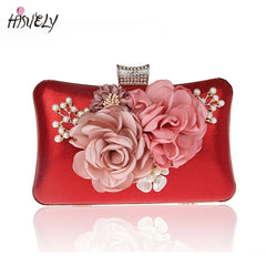 Gold/SILVER Silk Women Evening Bag Flower Handbags Wedding Dinner Bags